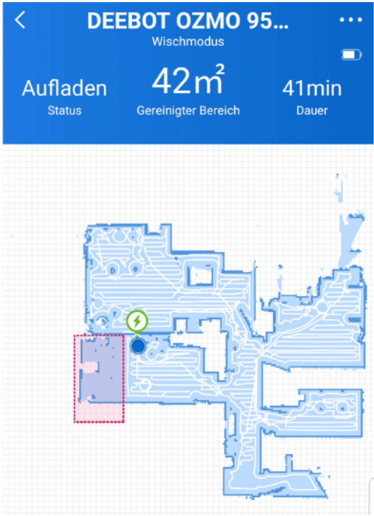 Darstellung der Navigation und der Fahrwege des Ecovacs Deebot OZMO 950 in der App